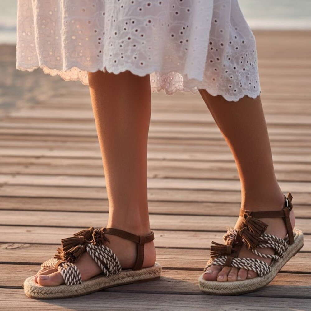 Anthropologie Fringed Rope Sandals Size 7M